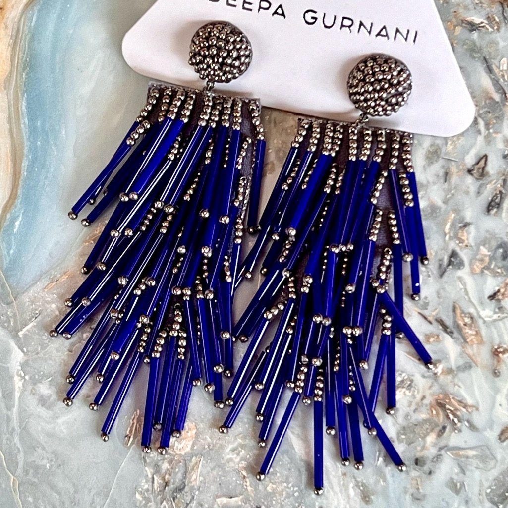 Hp Nwt Deepa Gurnani Beaded Fringe Statement Earrings 75$